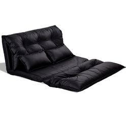 Foldable PU Leather Leisure Floor Sofa Bed w/ 2 Pillows