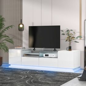 ON-TREND TV Stand with Tempered Glass, Modern High Gloss Entertainment Center