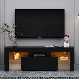 Black TV Stand with LED RGB Lights,Flat Screen Cabinet, Gaming Consoles - in