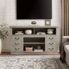 Traditional TV Media Stand Farmhouse Rustic Entertainment Console for TV Up to 65" with Open and Closed Storage Space, Light Gray, 60"W*15.75"D*34.25"