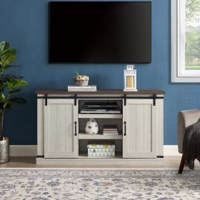 Classic Farmhouse Media TV Stand Transitional Entertainment Console for TV Up to 60" with Sliding Doors and Open Storage Space, Light Gray, 54.5"W*15.