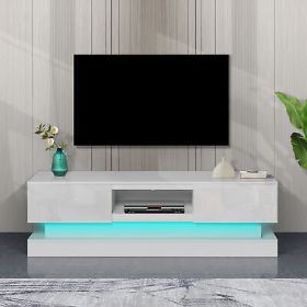 51.18inch WHITE morden TV Stand with LED Lights,high glossy front Cabinet,can be