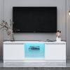 White TV Stand with Lights Modern LED TV Cabinet with Storage Drawers