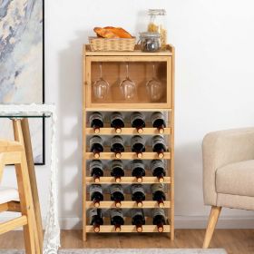 Fashion 20-Bottle Bamboo Wine Rack Cabinet Freestanding Display Shelf w/ Glass Hanger