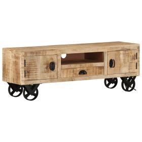 TV Cabinet with Wheels 43.3"x11.8"x14.6" Rough Mango Wood