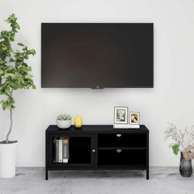 TV Cabinet Black 35.4"x11.8"x17.3" Steel and Glass