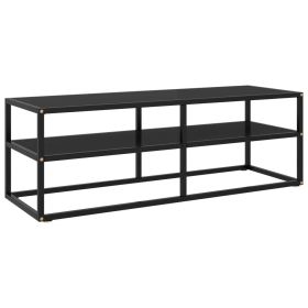 TV Cabinet Black with Black Glass 47.2"x15.7"x15.7"