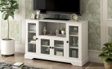 ON-TREND TV Stand for TV up to 60in with 4 Tempered Glass Doors Adjustable Panels Open Style Cabinet, Sideboard for Living room, White (OLD SKU:WF2867