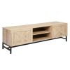 60 TV Stand with Open Doors and Storage Shelf, Oak & Black