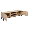 60 TV Stand with Open Doors and Storage Shelf, Oak & Black