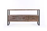 60 inch Reclaimed wood Media TV Console table with 3 Drarwer, Open Shelf,