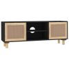 TV Cabinet Black 41.3"x11.8"x15.7" Solid Wood Pine&Natural Rattan