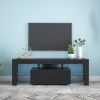 Black TV Stand with LED RGB Lights,Flat Screen Cabinet, Gaming Consoles - in