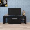 Black TV Stand with LED RGB Lights,Flat Screen Cabinet, Gaming Consoles - in