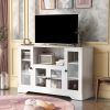 ON-TREND TV Stand for TV up to 60in with 4 Tempered Glass Doors Adjustable Panels Open Style Cabinet, Sideboard for Living room, White (OLD SKU:WF2867