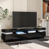 On-Trend TV Stand with 4 Open Shelves, Modern High Gloss Entertainment Center for 75 Inch TV, Universal TV Storage Cabinet with 16-color RGB LED Color