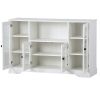 ON-TREND TV Stand for TV up to 60in with 4 Tempered Glass Doors Adjustable Panels Open Style Cabinet, Sideboard for Living room, White (OLD SKU:WF2867