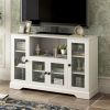 ON-TREND TV Stand for TV up to 60in with 4 Tempered Glass Doors Adjustable Panels Open Style Cabinet, Sideboard for Living room, White (OLD SKU:WF2867