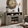 Traditional TV Media Stand Farmhouse Rustic Entertainment Console for TV Up to 65" with Open and Closed Storage Space, Light Gray, 60"W*15.75"D*34.25"