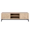 60 TV Stand with Open Doors and Storage Shelf, Oak & Black