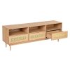 64" TV Stand for 65/70 inch TV Entertainment Cabinet Console with Rattan Storage Drawers for Living Media Room