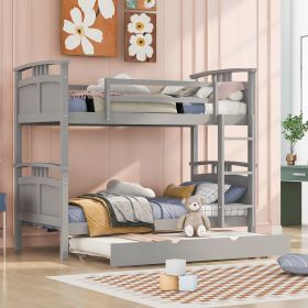 Twin-Over-Twin Bunk Bed with Twin size Trundle ;  Separable Bunk Bed for Bedroom (Color: Grey)