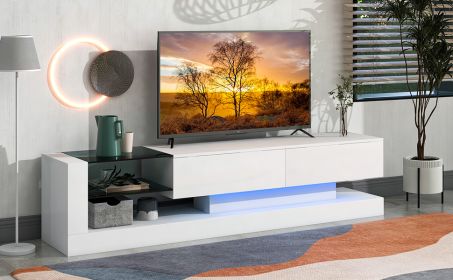 On-Trend TV Stand with Two Media Storage Cabinets Modern High Gloss Entertainment Center for 75 Inch TV, 16-color RGB LED Color Changing Lights for Li (Color: as Pic)