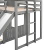 Wooden Twin Over Full Bunk Bed, Loft Bed with Playhouse, Farmhouse, Ladder, Slide and Guardrails