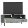 TV Cabinet with Metal Legs Gray Solid Wood Pine OSLO