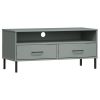 TV Cabinet with Metal Legs Gray Solid Wood Pine OSLO