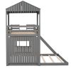 Wooden Twin Over Full Bunk Bed, Loft Bed with Playhouse, Farmhouse, Ladder, Slide and Guardrails