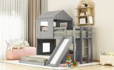 Wooden Twin Over Full Bunk Bed, Loft Bed with Playhouse, Farmhouse, Ladder, Slide and Guardrails