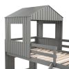 Wooden Twin Over Full Bunk Bed, Loft Bed with Playhouse, Farmhouse, Ladder, Slide and Guardrails