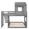 Wooden Twin Over Full Bunk Bed, Loft Bed with Playhouse, Farmhouse, Ladder, Slide and Guardrails