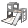 Wooden Twin Over Full Bunk Bed, Loft Bed with Playhouse, Farmhouse, Ladder, Slide and Guardrails