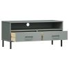 TV Cabinet with Metal Legs Gray Solid Wood Pine OSLO