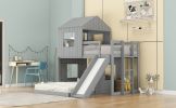 Wooden Twin Over Full Bunk Bed, Loft Bed with Playhouse, Farmhouse, Ladder, Slide and Guardrails