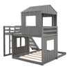 Wooden Twin Over Full Bunk Bed, Loft Bed with Playhouse, Farmhouse, Ladder, Slide and Guardrails