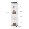 Glass Display Cabinet with 4 Shelves, Curio Cabinets for Living Room, Bedroom, Office, Black Floor Standing Glass Bookshelf, Quick Installation, 64.7*