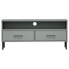 TV Cabinet with Metal Legs Gray Solid Wood Pine OSLO